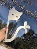 Peeking cat with butterfly silhouette tree art